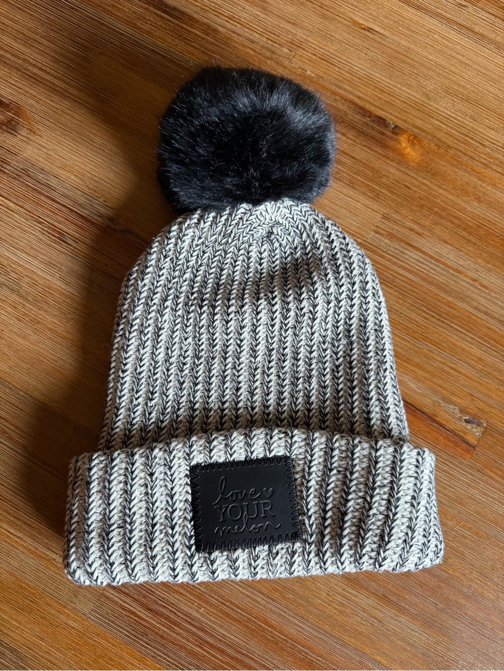 Love Your Melon Cream & Black Pom Knit Beanie